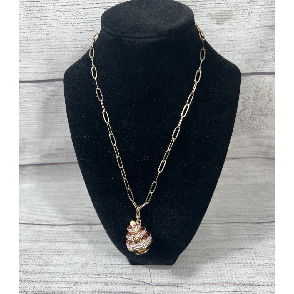 A New Day Pink Cake Magnetic Locket Necklace Gold Tone 21.5"